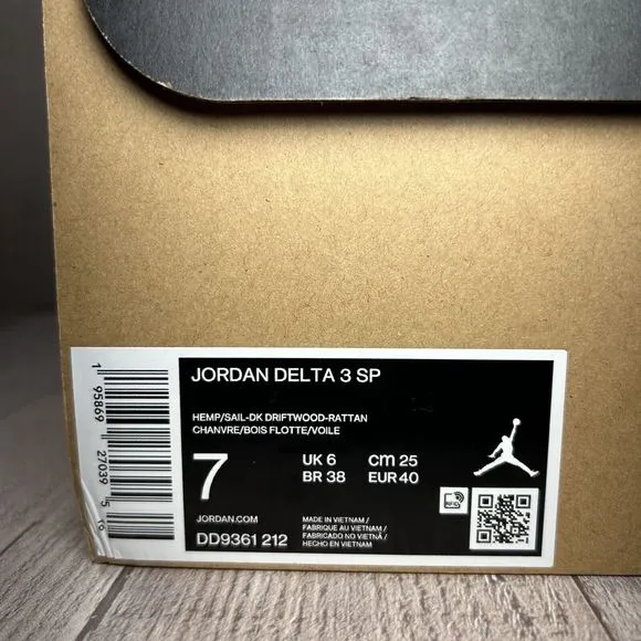 Jordan Men's Delta 3 SP Basketball Shoes Mid Top Sneakers Driftwood Brown Size 7