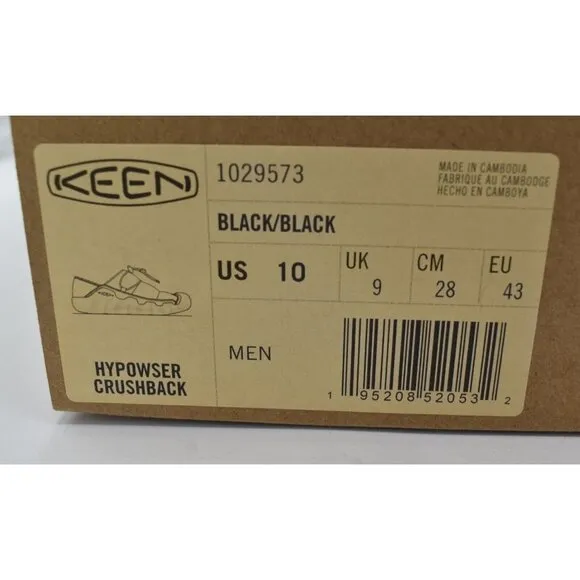 Keen Mens Size 10 Hypowser Crushback Black Slip On Shoes