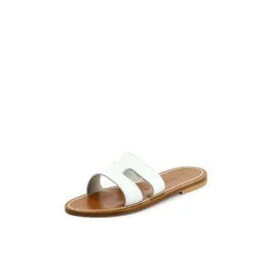 KJACQUES Womens White Menandre Round Toe Slip On Leather Slide Sandals Shoes 36