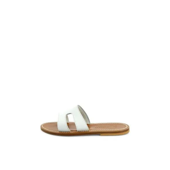 KJACQUES Womens White Menandre Round Toe Slip On Leather Slide Sandals Shoes 36