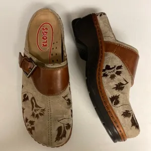 KLOGS Austin Taupe Suede Tapestry Clog Shoes Sz 9