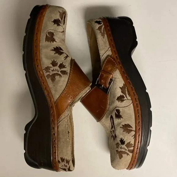 KLOGS Austin Taupe Suede Tapestry Clog Shoes Sz 9