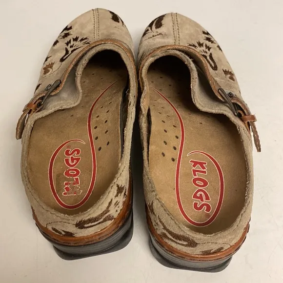KLOGS Austin Taupe Suede Tapestry Clog Shoes Sz 9