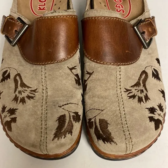 KLOGS Austin Taupe Suede Tapestry Clog Shoes Sz 9