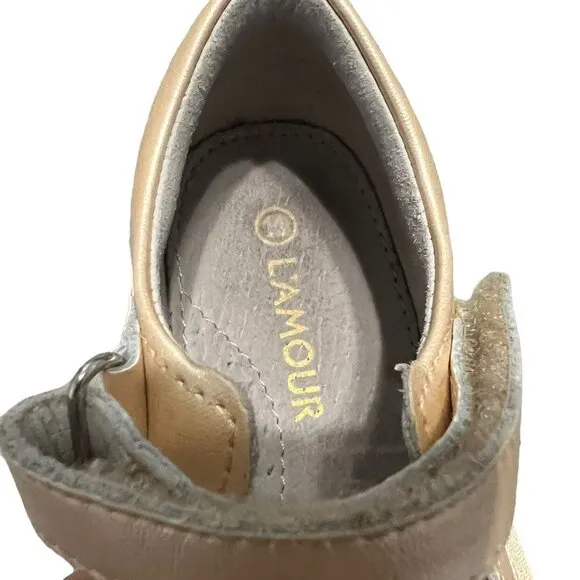 L'Amour Sz 11 Champagne Leather Mary Jane Dress Shoes