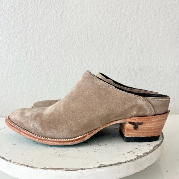 Lane Plain Jane Mule Womens 10 Tan Suede Cowboy Boots Western Wear Slip On Short