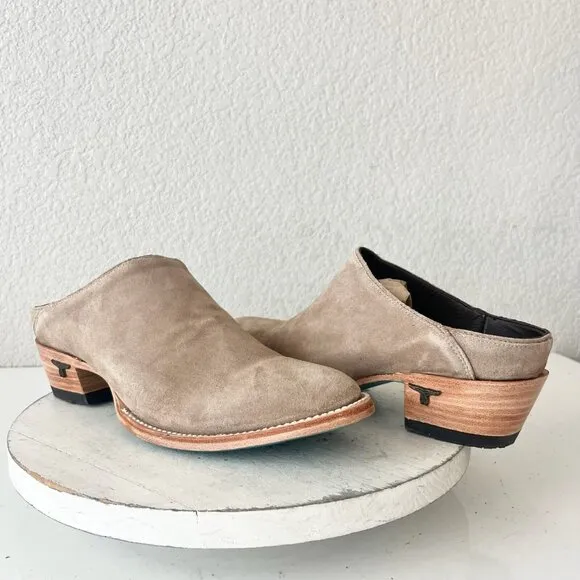 Lane Plain Jane Mule Womens 10 Tan Suede Cowboy Boots Western Wear Slip On Short