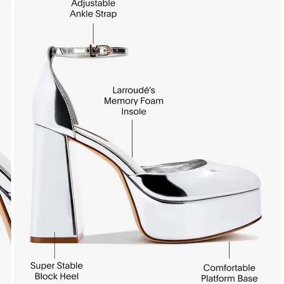 Larroude Ari Pumps Silver Specchio platforms shoes heels revolve Sz 9 box