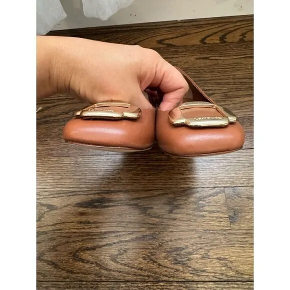 LARROUDE Maria Leather Flat in Caramel