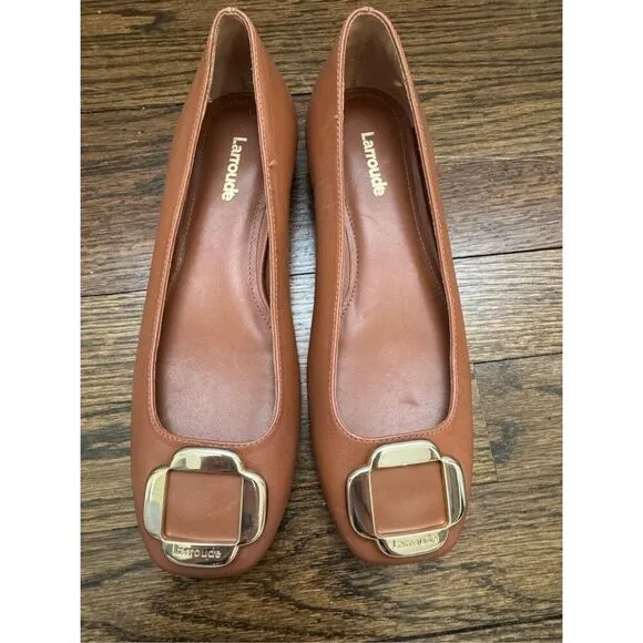 LARROUDE Maria Leather Flat in Caramel