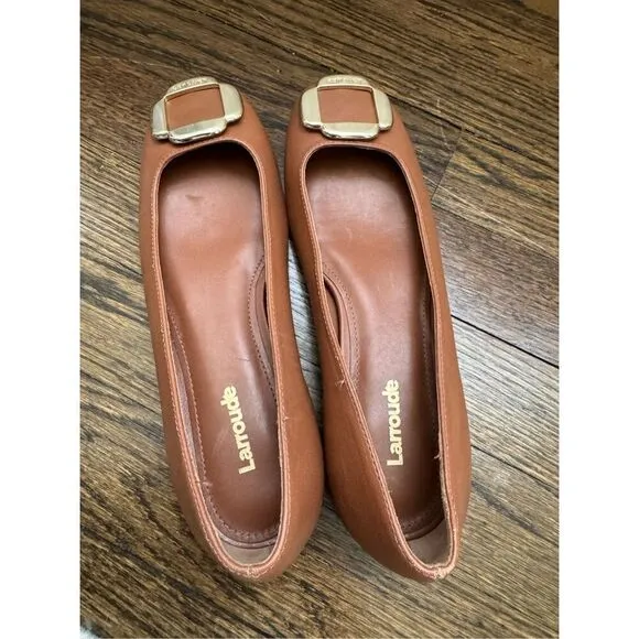 LARROUDE Maria Leather Flat in Caramel