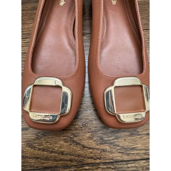 LARROUDE Maria Leather Flat in Caramel