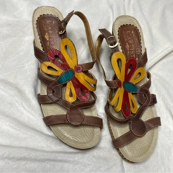 L'Artiste by Spring Step Ronella Multi Strap Leather Wedge Sandals