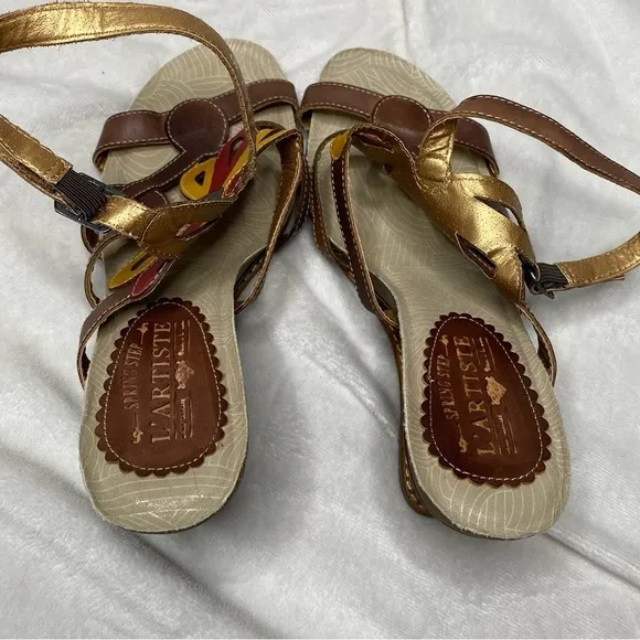 L'Artiste by Spring Step Ronella Multi Strap Leather Wedge Sandals