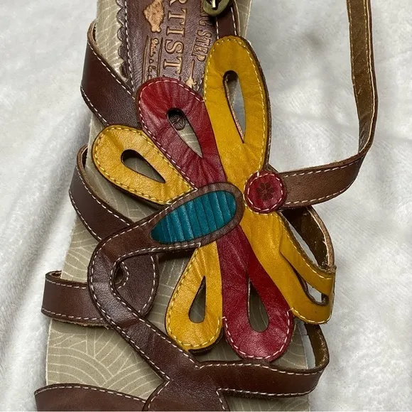 L'Artiste by Spring Step Ronella Multi Strap Leather Wedge Sandals