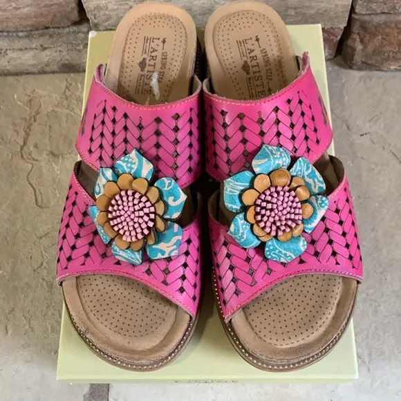L’Artiste Spring Step sz 42 Gardany-FXM fushia multi color floral leather sandal