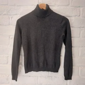 Lauren Ralph Lauren Silk Cashmere Sweater Womens Small Gray Turtleneck Monogram,