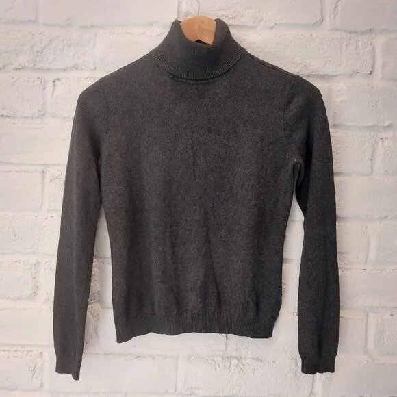 Lauren Ralph Lauren Silk Cashmere Sweater Womens Small Gray Turtleneck Monogram,