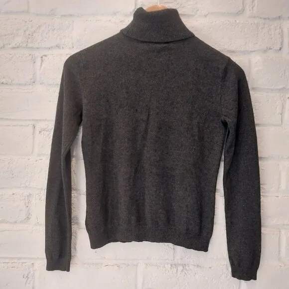 Lauren Ralph Lauren Silk Cashmere Sweater Womens Small Gray Turtleneck Monogram,