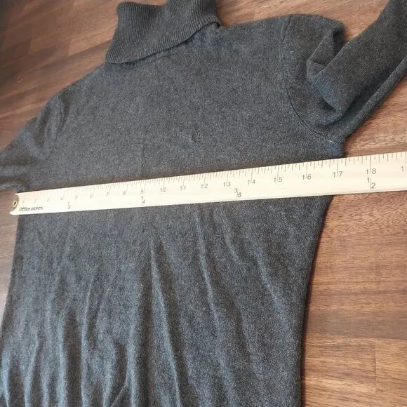 Lauren Ralph Lauren Silk Cashmere Sweater Womens Small Gray Turtleneck Monogram,