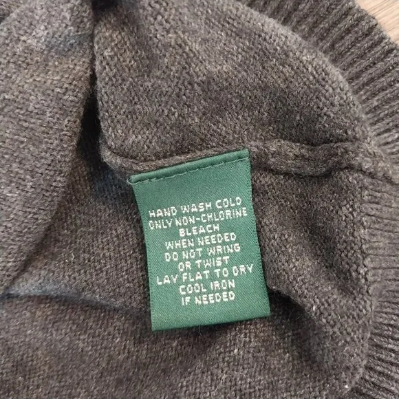 Lauren Ralph Lauren Silk Cashmere Sweater Womens Small Gray Turtleneck Monogram,