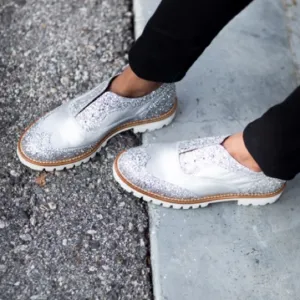 L'F silver glitter metallic brogue oxford loafers size 38 euro or size 8/8.5 USA