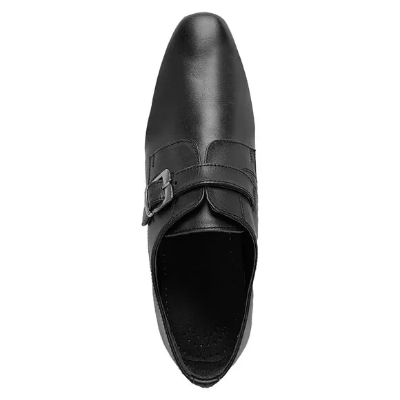 LIBERTYZENO Mens Black Leather Burnished Monk strap Shoes
