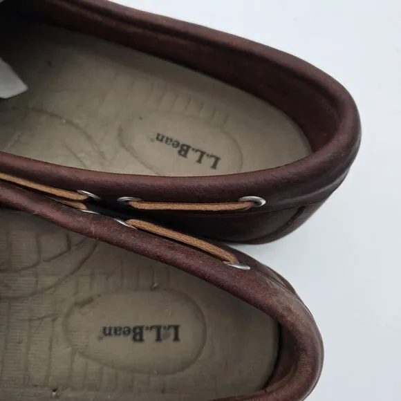 LL Bean Shoe Mens 11 Brown Tie Driving Boat Loafer Slip On Leather Driving