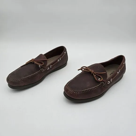 LL Bean Shoe Mens 11 Brown Tie Driving Boat Loafer Slip On Leather Driving