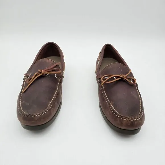 LL Bean Shoe Mens 11 Brown Tie Driving Boat Loafer Slip On Leather Driving