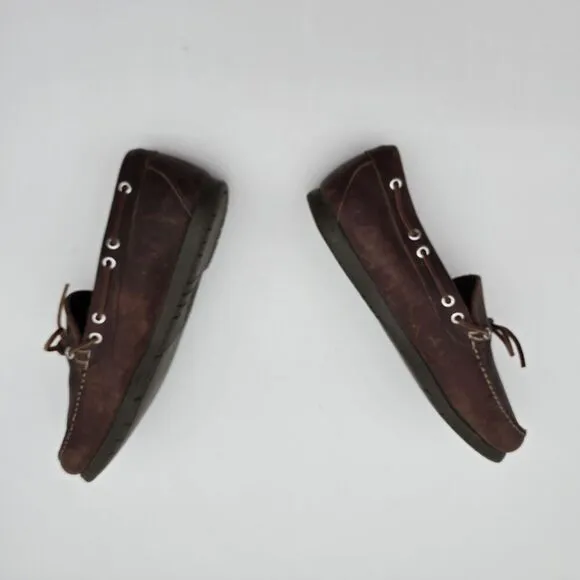 LL Bean Shoe Mens 11 Brown Tie Driving Boat Loafer Slip On Leather Driving