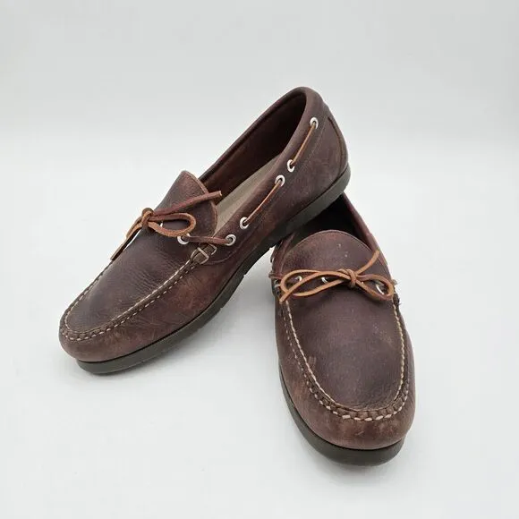 LL Bean Shoe Mens 11 Brown Tie Driving Boat Loafer Slip On Leather Driving