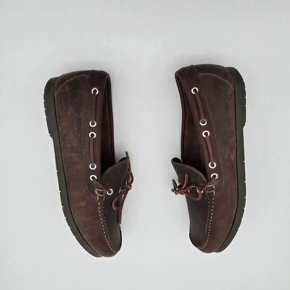 LL Bean Shoe Mens 11 Brown Tie Driving Boat Loafer Slip On Leather Driving