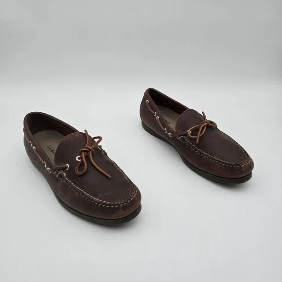 LL Bean Shoe Mens 11 Brown Tie Driving Boat Loafer Slip On Leather Driving