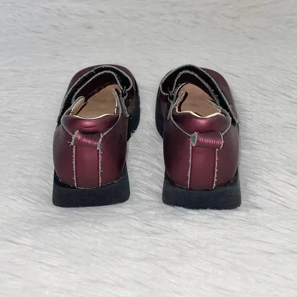 Love Moschino Burgundy Girls Sz 4 Mary Jane Leather Rubber Logo Shoes