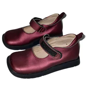 Love Moschino Burgundy Girls Sz 4 Mary Jane Leather Rubber Logo Shoes