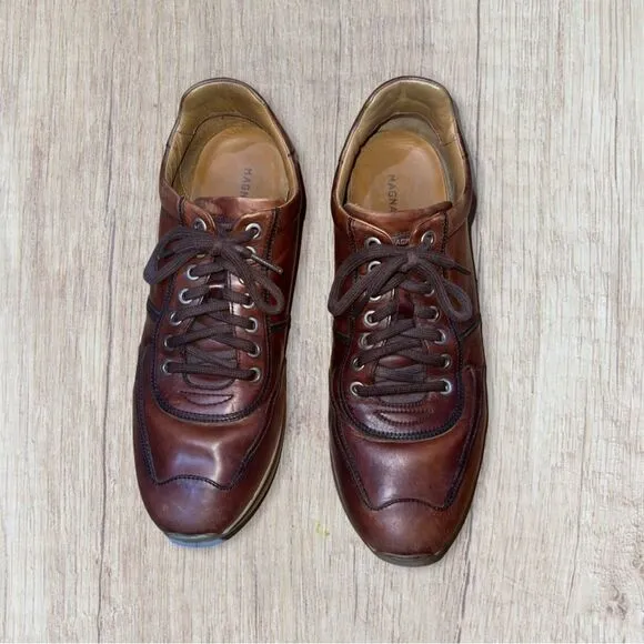 Magnanni Men's Marlow Cognac Brown Leather Lace Up Men Sneakers size 10