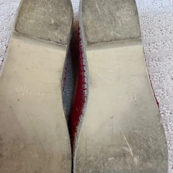 Maje Red Leather Espadrille Slip On Shoes Size 6