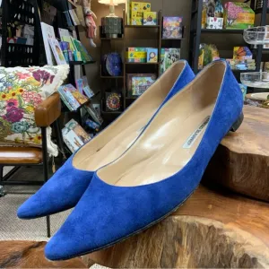 Manolo Blahnik Blue Suede Ballet Flats womens 37 1/2 GREAT SHAPE