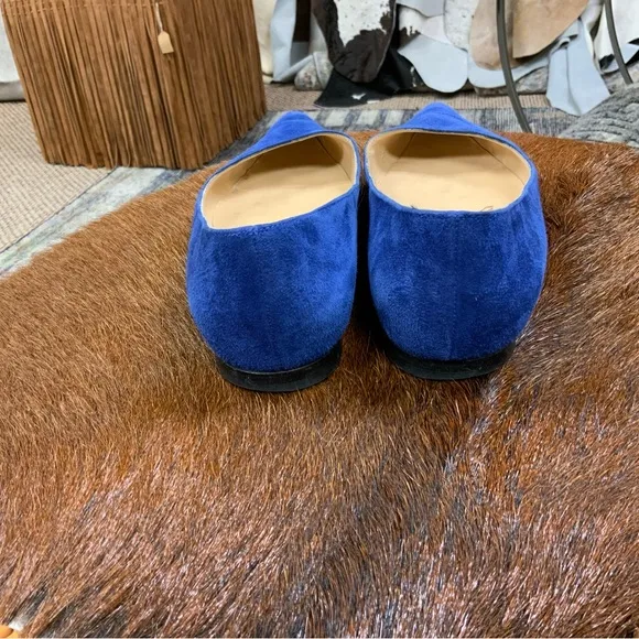 Manolo Blahnik Blue Suede Ballet Flats womens 37 1/2 GREAT SHAPE