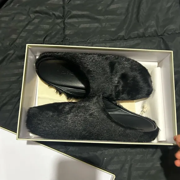 Marni Black Fur Slip-On Shoes