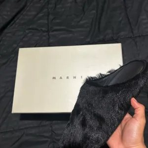 Marni Black Fur Slip-On Shoes