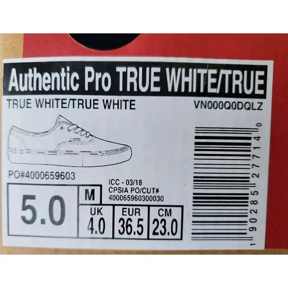 Men And Youth Size 5 VANS Authentic Pro True White Women Size 6.5 Unisex Style