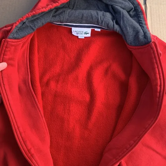 Mens Lacoste Zip Up Hoodie Sweater Size Small Red