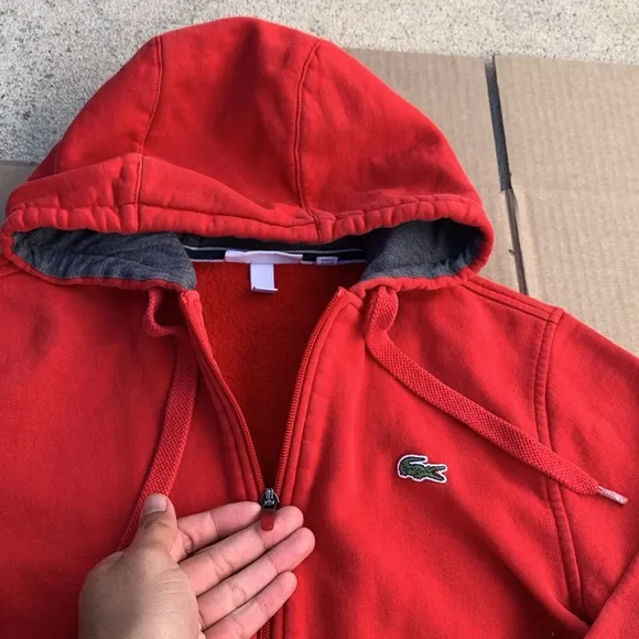 Mens Lacoste Zip Up Hoodie Sweater Size Small Red
