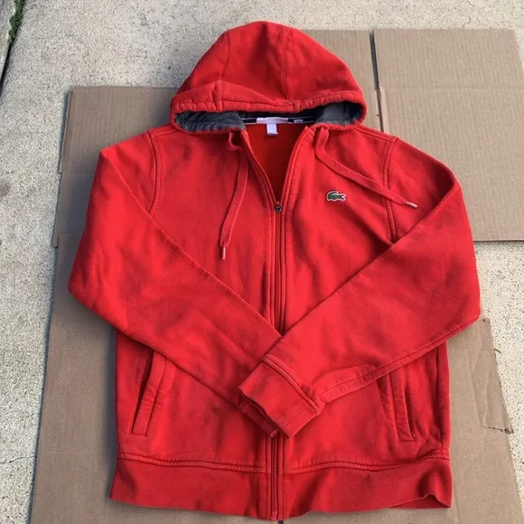 Mens Lacoste Zip Up Hoodie Sweater Size Small Red