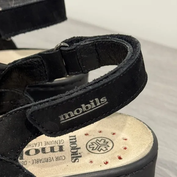 Mephisto Mobils Genuine Leather Gisella Black Sandals (Size 38)