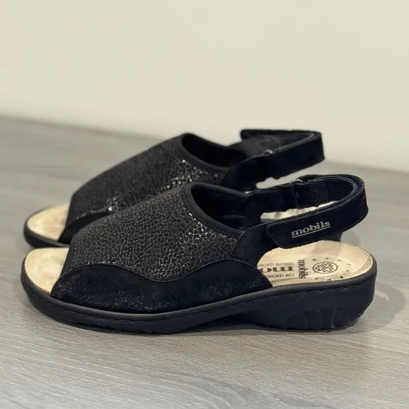 Mephisto Mobils Genuine Leather Gisella Black Sandals (Size 38)