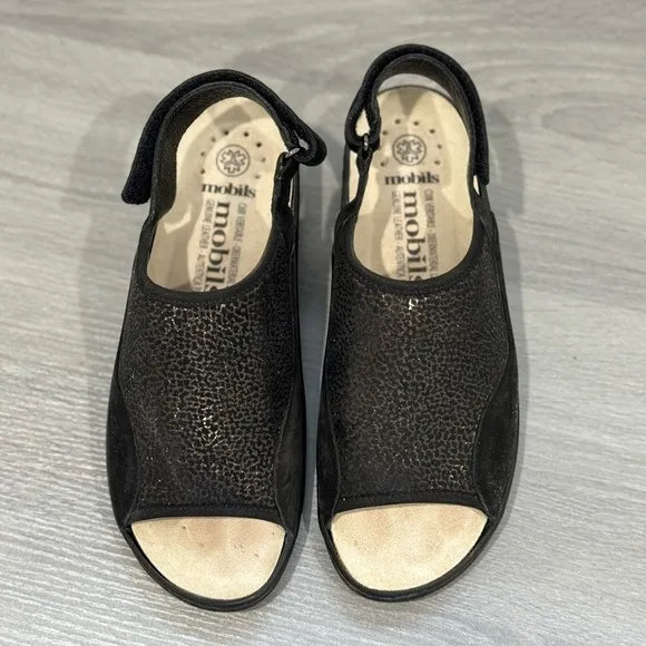 Mephisto Mobils Genuine Leather Gisella Black Sandals (Size 38)