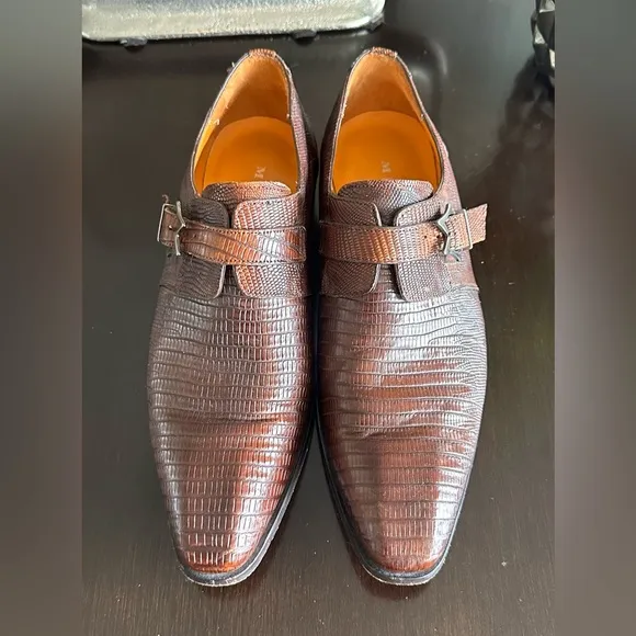 ⭐️⭐️⭐️Mezlan &quot;Athens&quot; Cognac Genuine Lizard Cap Toe Dress Monk Strap Shoes⭐️⭐️⭐️
